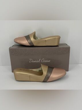 Daniel Green Denise mule slippers copper colorblock pewter gold shoe women new 9